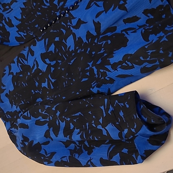 LIKE NEW VTG Unbranded Deep Blue and Black Floral Print 1980s Blazer - Picture 4 of 15